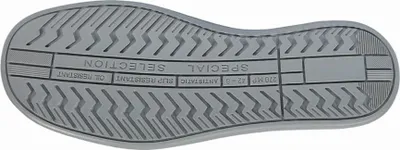The image shows the sole of a shoe with text and tread patterns.