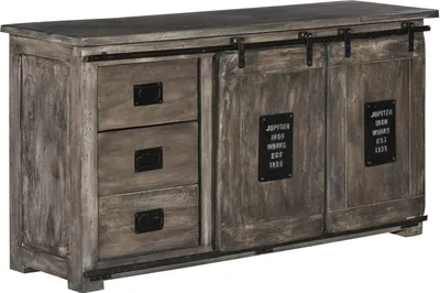 Image de MASSIVMOEBEL24 | Buffet 150x45 Manguier laqué Gris RAILWAY #200