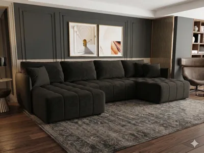 Image de Canapé d’angle CHICAGO U gris clair velours Monolith 84 - fonction couchage, coffre de rangement pour la literie