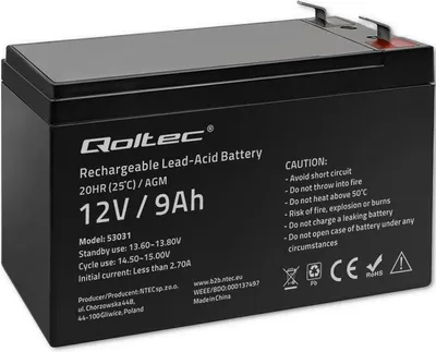 Produktbild von Qoltec 53031 AGM Batterie | 12V | 9Ah