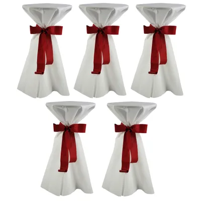 Produktbild von 5 Stück Stehtischhusse 80cm Ø Sensalux, weiß, Schleifenband bordeaux