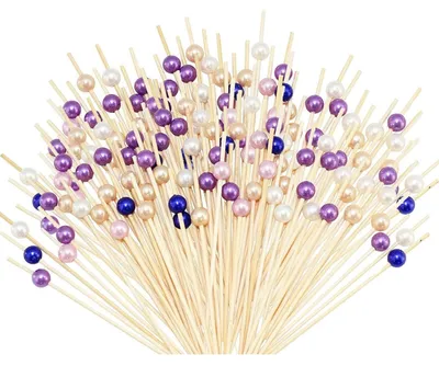 Zdjęcie produktu dla Szaszłyki do koktajli, bambusowe, 12 cm, z koralikami akrylowymi, 300 sztuk, 5 kolorów