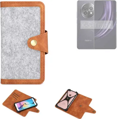 Produktbild von K-S-Trade Handyhülle kompatibel mit Realme 13+ 5G Schutzhülle Filz-Hülle Kunst-Leder hellgrau braun (1x)