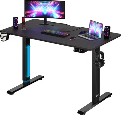 Produktbild von CASARIA® Höhenverstellbarer Schreibtisch Elektrisch, Braun – 110 cm x 60 cm – Memory Funktion – LCD Bedienelement mit Höhenanzeige – Getränke- & Kopfhörerhalter – Traglast 80kg, Stabile Konstruktion