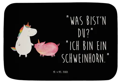 Produktbild von Mr. & Mrs. Panda duschmatte Einhorn Schwein - Schwarz - Geschenk, Duschvorleger, Badvorleger, Teppich Fürs Bad, Freundin, Schweinchen, Badematte, Unicorn, Einhörner