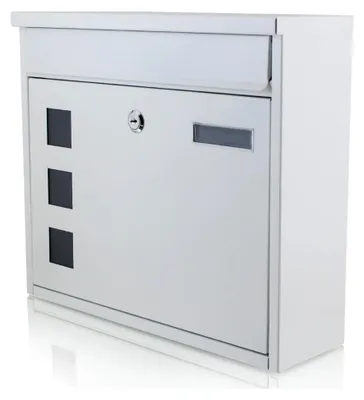 Produktbild von Wandbriefkasten Weiß mit Namensschild, 3 Sichtfenstern, 360x320x120 mm, Einwurf 330x30 mm