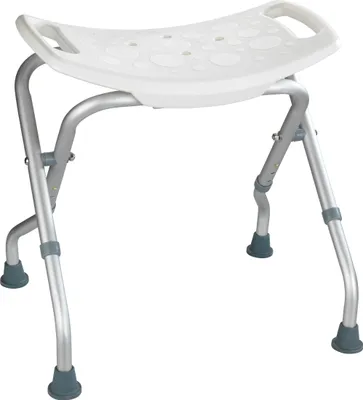 Produktbild von Wenko Badhocker Secura, Tragkraft 120 kg, Sitzhöhe 44,5-48 cm, Sitzbreite 53,5 cm, Sitztiefe 40,0-46,5 cm, klappbar, höhenverstellbar, Duschhilfe, Kunststoff, weiß, rutschfeste Gummikappen