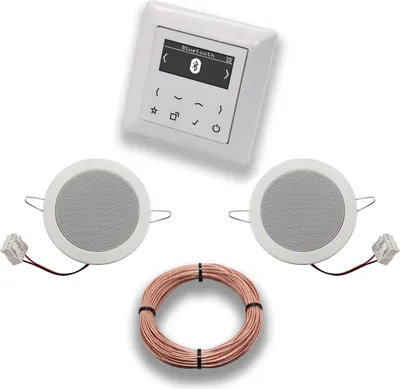 Produktbild von JUNG Smart Radio Unterputzradio DABABTWW DAB+ mit Bluetooth, JUNG AS 500 System alpinweiß, Komplett-Set mit 2 x Deckenlautsprecher Einbaulautsprecher + 20 Meter Lautsprecherkabel 2x0,75 mm2