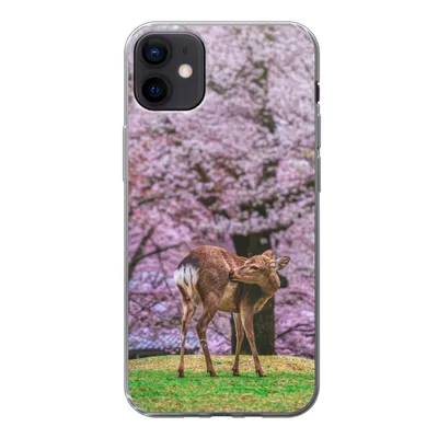 Produktbild von MuchoWow® Handyhülle Schutzhülle Hülle für iPhone 12 mini Hirsch - Rosa - Blüte Silikon Softcase Handy Hülle - Bild