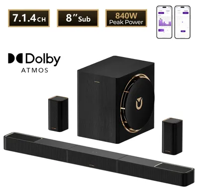 Zdjęcie produktu dla Soundbar – seria Skywave – 840 W – Dolby Atmos – 7.1.4 kanałów – bezprzewodowy subwoofer – 2 bezprzewodowe głośniki tylne – HDMI eARC