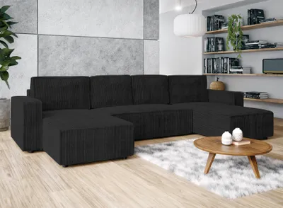 Produktbild von AX LIVING Aydin U Sofa Wohnlandschaft mit Schlaffunktion Dunkelgrau