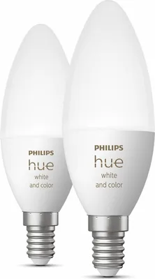 Produktbild von Philips Hue White and Color ambiance E14 - Smarte Lampe Kerzenform Doppelpack - 470, Intelligentes Leuchtmittel, Bluetooth/Zigbee, Weiß, LED, E14, B39