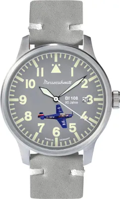 Produktbild von Messerschmitt Fliegeruhr - Herren mit Geschichte - Ronda 515 - Leuchtzeiger - graues Lederarmband - ME-42BF108-M