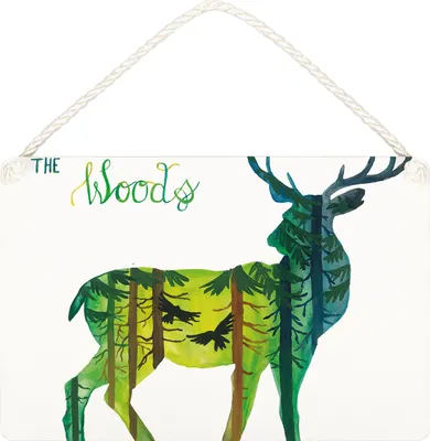 Produktbild von Mr. & Mrs. Panda Deko Wandbild Hirsch I love the woods DIN A6 - Geschenk, Schild, wandtafel, kleine aufmerksamkeit, Türschild, holzbild, Wald, Dekoration
