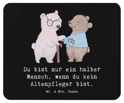 Produktbild von Mr. & Mrs. Panda Mousepad Altenpfleger Herz - Schwarz - Geschenk, computer mauspad, Pfleger, Spruch, Beruf, laptop, Mouse Pad, Lustig, pc mausunterlage