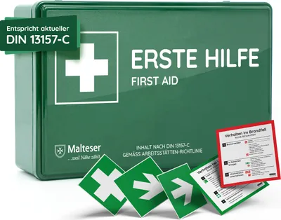 Produktbild von FLEXEO Betriebsverbandkasten nach DIN 13157 inkl. Wandhalterung Erste-Hilfe-Koffer, grün