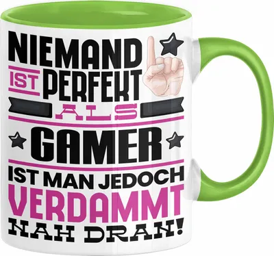 Produktbild von Gamer Geschenk Tasse Lustige Geschenkidee für Gamer Geburtstag Kaffee-Becher Niemand Ist Perfekt Aber Als Gamer Ist Man Nah Dran (Grün)