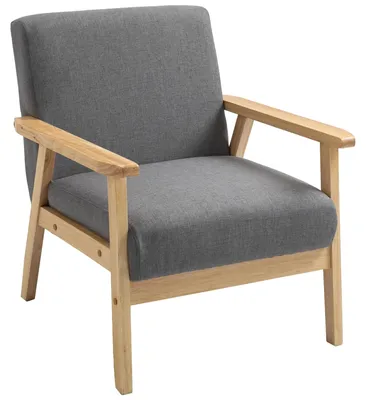 Obrázok produktu pre Kreslo – kreslo do obývačky s podrúčkami – vzhľad lnu – čalúnené – rám z masívneho dreva – 64 x 70 x 72 cm – sivé