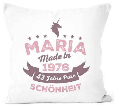Produktbild von Kissen-Bezug Geschenk Frau Personalisierbares Motiv Geburtsjahr Kissen-Hülle mit Namen personalisierte Geburtstags-Geschenke Einhorn Dekokissen SpecialMe® weiß unisize