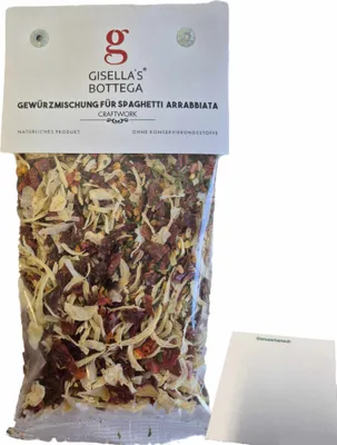 Produktbild von Gisellas Bottega Gewürzmischung für Spaghetti Arrabbiata (50g Packung) + usy Block