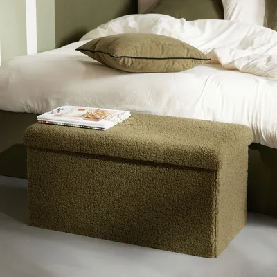 Zdjęcie produktu dla Składana ławka z tkaniny bouclé, 76 x 38 cm, MATCHA