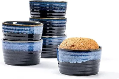 Image de Coupes à dessert en céramique bleues, 6 pièces de 240 ml, pour 6 personnes