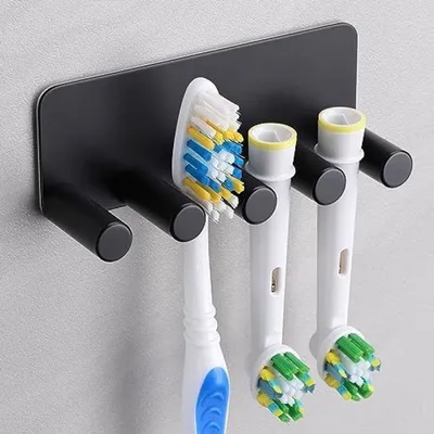 Produktbild von PolkaHome® Zahnbürstenhalter ohne Bohren – 4 Plätze, Edelstahl, Schwarz, 10 x 5 x 4 cm