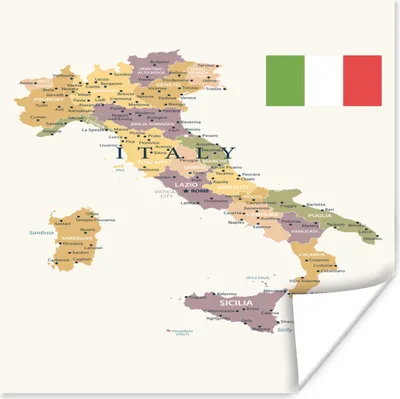 Produktbild von MuchoWow® Poster Karte von Italien 75x75 cm - Wand Dekoration