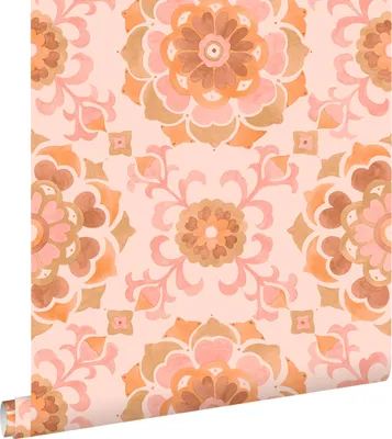 Productafbeelding van ESTAhome behang tegelmotief roze en oranje 50 x 900 cm