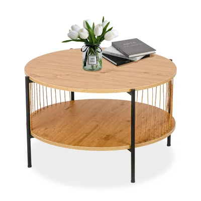 Produktbild von KAHOO Couchtisch Doppelter Kaffeetisch mit Holzmaserung, rund, 70x70x41cm