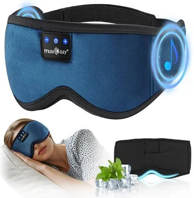 Produktbild von Bluetooth-Schlaf-Ohrhörer für Seitenlieger, Schlafmaske mit integrierten Lautsprechern und Mikrofon, weich und bequemes Reise- und Nickerie-Unterhaltungsmasken (Zyan)