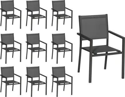 Produktbild von 10er Set Stühle aus anthrazitfarbenem Aluminium - graues Textilene