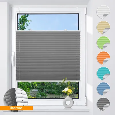 Produktbild von Grandekor Plissee klemmfix ohne Bohren Grau 40x160cm 100% verdunkelung Sicht- und Sonnenschutz Jalousie Verdunklungsrollo für Tür
