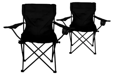 Produktbild von Nexos 2er Set Faltstuhl Campingstuhl mit Getränkehalter und Armlehne bis 120 kg, 85x82x46 cm, Stahlrohrrahmen 15 mm, wasserabweisend, robust mit Tragetasche, Polyesterbezug 600D, wählbare Farben