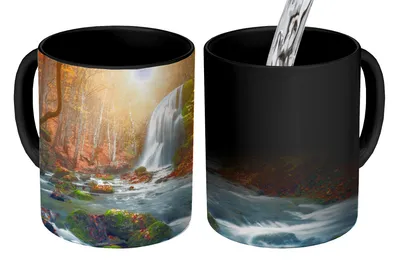 Obrázok produktu pre MuchoWow® Magický pohár Vodopád - Slnko - Jeseň 350 ml Pohár na zmenu farby Darček Nápad na darček - Foto hrnček