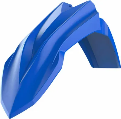 A blue plastic fender for a motorcycle or dirt bike.