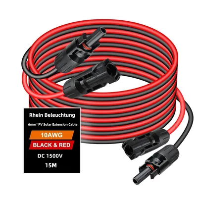 Produktbild von 6mm²/10AWG Solar Verlängerungskabel, 15m/49.2FT Solarkabel, Solarmodul Draht Kit, Photovoltaik Kabel für Solarstromanlage&Photovoltaikanlagen
