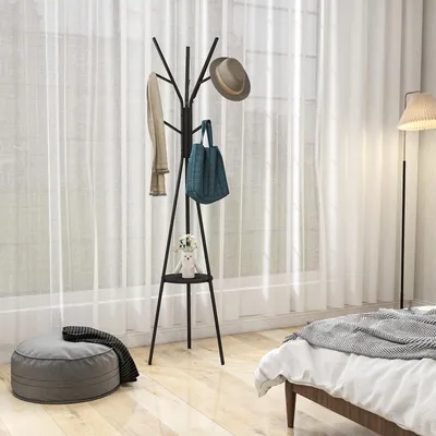 Produktbild von Sweiko Garderobenständer Kleiderständer mit Ablage und 8 Haken Jackenständer Moderner Garderobe für Kleidung Hut Tasche, Wohnzimmer, Schwarz