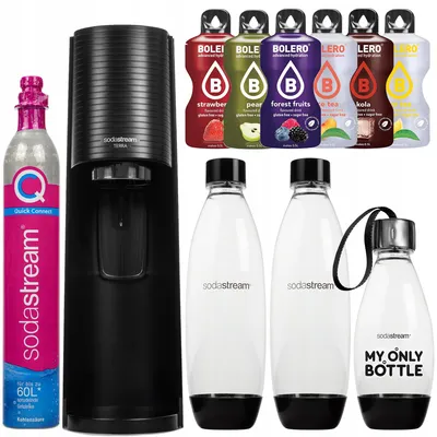 Produktbild von Sodastream Wassersprudler Terra Schwarz Set mit 3 Flaschen und Sirup
