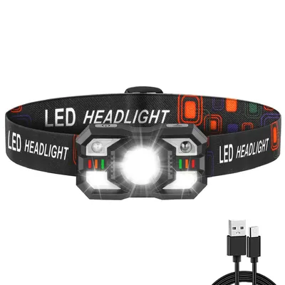 Produktbild von Multifunktionale Stirnlampe 2er Set, Handbewegung Scheinwerfer, 5 Helligkeitsstufen, Rot/Weiß LED, verstellbar, wasserdicht
