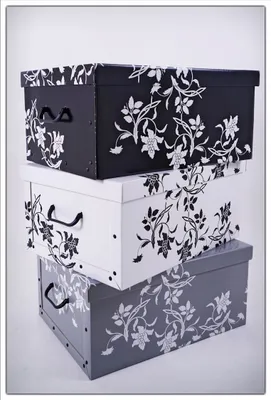 Produktbild von sada 3 úložných boxov cca 51 x 37 cm - motív: kvetinový vzor - stohovateľný box darčeková krabička