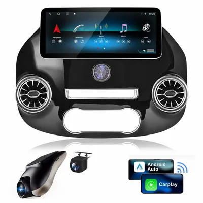 Zdjęcie produktu dla Radio samochodowe 12.3" z CarPlay, Android 15, GPS, nawigacją, Wi-Fi, 4G, Bluetooth, sterowaniem przy kierownicy (SWC), DAB+, portami USB, pamięcią 6+128G, procesorem 8-rdzeniowym oraz kamerą ADAS, przeznaczone do samochodów Mercedes-Benz Vito W447 (2014-2022), Obraz wygenerowany przez AI