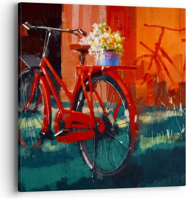 Produktbild von Bild auf Leinwand - Leinwandbild - Fahrrad Blumen - 40x40cm - Wand Bild - Wanddeko - Wandbilder - Leinwanddruck - Bilder - Kunstdruck - Wanddekoration - Leinwand bilder - Wandkunst - AC40x40-3712