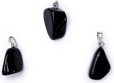 Zdjęcie produktu dla Wisiorek z czarnym obsydianem, kamieniem szlachetnym, nawiercony - opakowanie 5 sztuk - ± 1-2,5 cm
