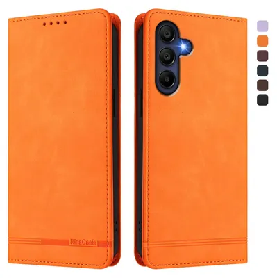 Produktbild von Hülle für Samsung Galaxy A26, Retro Kunstleder Ständer Klapphülle mit Kartenfächer und Magnetische Orange