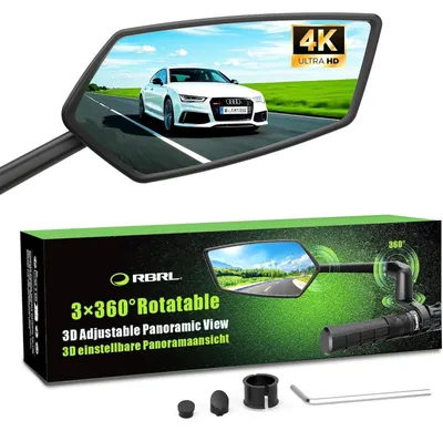 Immagine prodotto di Specchietto retrovisore per bicicletta, visione panoramica 3D a 360°, girevole e pieghevole, in vetro temperato, colore nero/argento (destro)