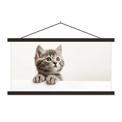 Produktbild von MuchoWow® Textilposter Katze - Grau - Tiere 60x30 cm mit schwarzem Rahmen - Textilien