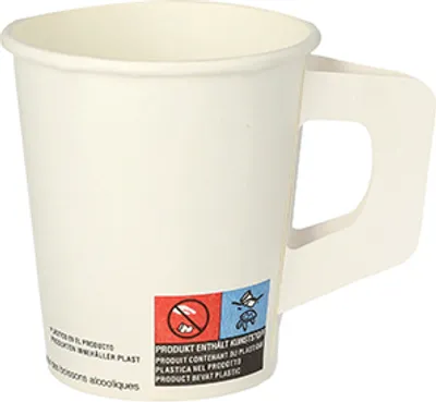 Produktbild von Trinkbecher mit Henkel, Pappe "To Go" 0,18 l Ø 7,3 cm · 7,8 cm weiss