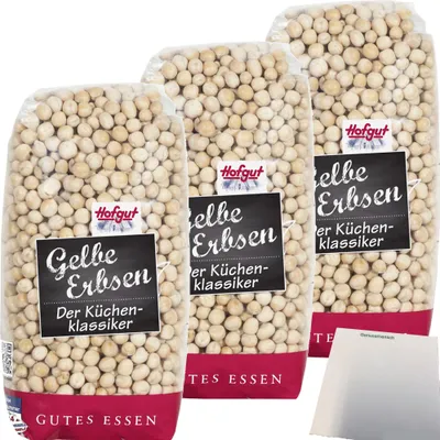 Produktbild von Hofgut Gelbe Erbsen 3er Pack (3x500g Beutel) + usy Block