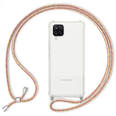 Produktbild von NALIA Klare Handy Hülle mit Kette für Samsung Galaxy A12, Band Case Schnur Cover Regenbogen